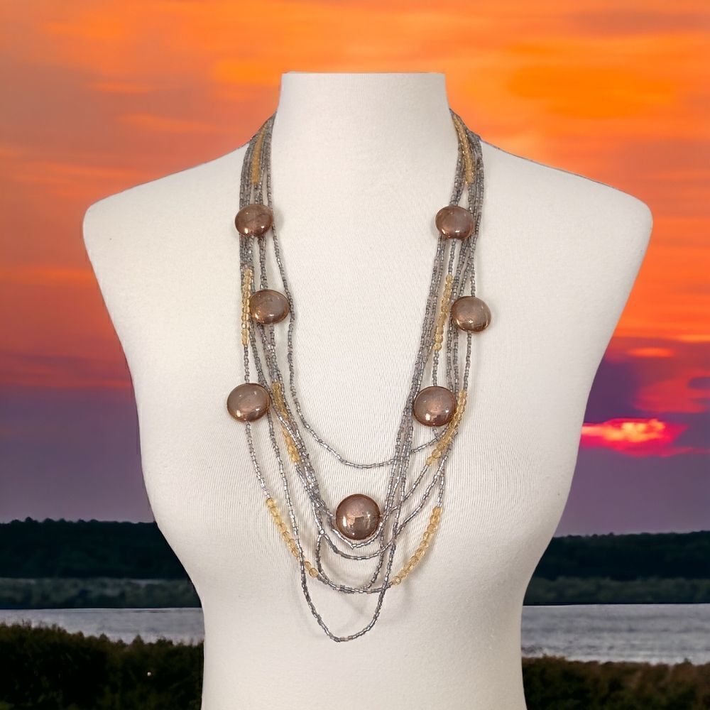 STUDIO GI Venetian Art Glass Necklace Italy Multi Strand 30" Boho Gypsy Flapper.